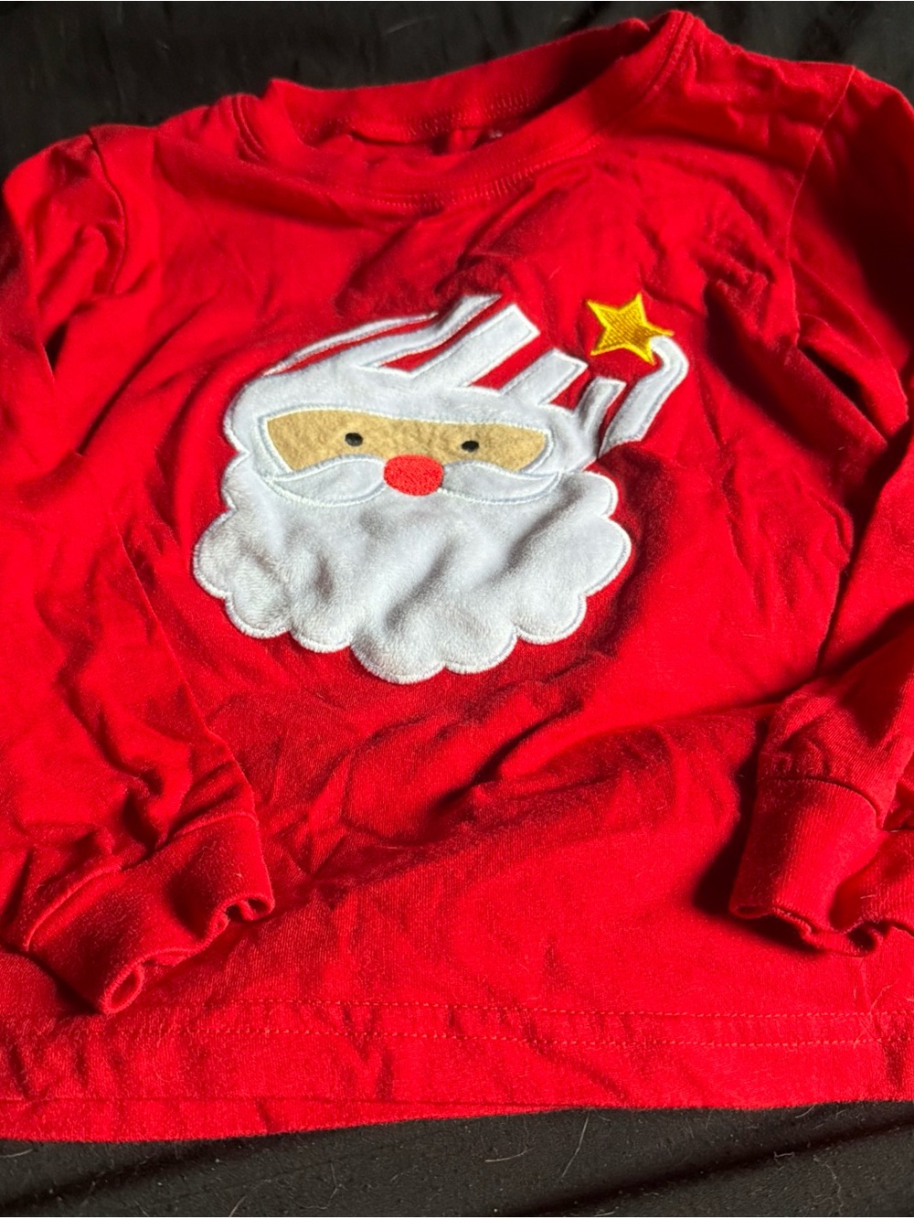 Kids Red Santa Applique Long-Sleeve Pajama Top